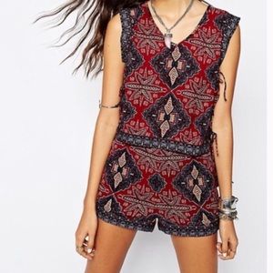 Free People red and blue shorts and top set